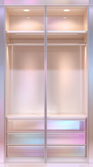 Empty modern illuminated wardrobe with pastel iridescent colors