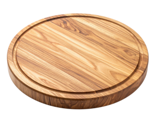 Round wooden cutting board, light brown, grooved rim