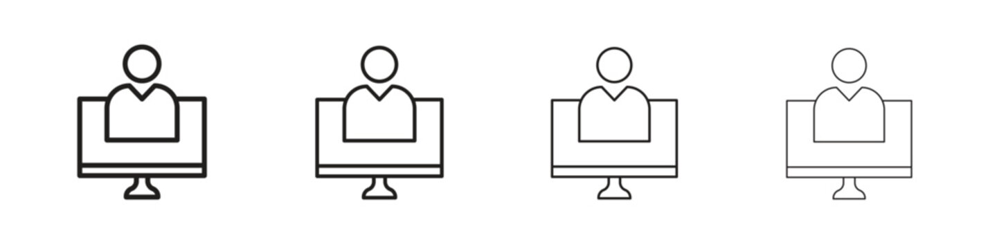 Online meeting icons collection web design, minimal line style