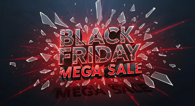 Explosive black friday mega sale with shattering glass effect