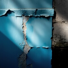 Detailed CloseUp Of Cracked Blue Wall Texture With Shadows And Light Play In Urban Setting