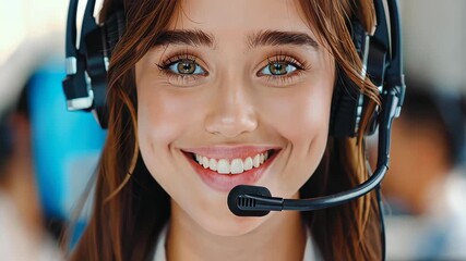 Smiling Support: A close-up shot of a friendly customer service representative, radiating warmth with a beaming smile, conveys approachability and dedication to assisting. 