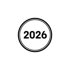 Bold modern graphic featuring the year 2026 prominently displayed within a clean circular emblem for dynamic design projects