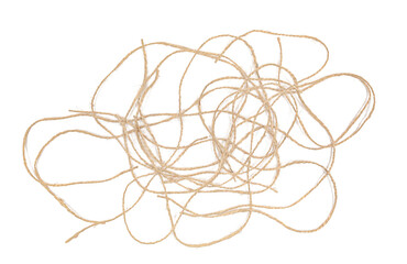 Brown strings, rope isolated on white background, top view