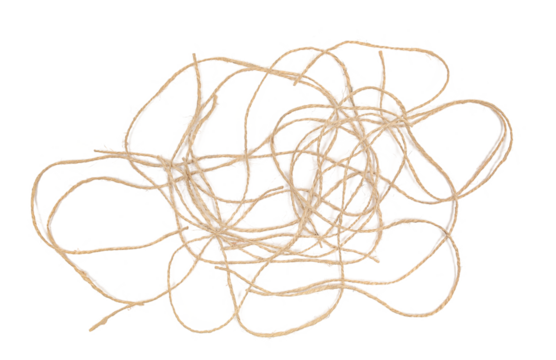 Brown strings, rope isolated on white background, top view