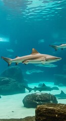 Fototapeta premium Shark in Aquarium - A Majestic Underwater View.