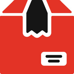 Red cardboard shipping box icon with white outline on transparent background isolated vector illustration