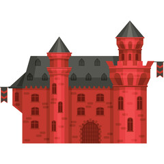 Red Castle With Tall Towers And Flags On A Transparent Background