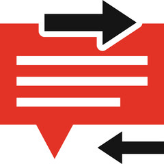 Red Chat Bubble Icon With Black Arrows Showing Two Way Communication And Data Exchange On A White Background Vector Illustration