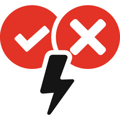 Red Check Mark And Cross Symbol With Black Lightning Bolt Icon On Transparent Background