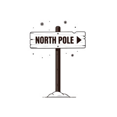 North Pole Directional Sign with Snowflakes and Winter Theme.