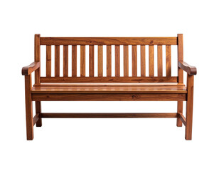 Wooden park bench with vertical slats, no background