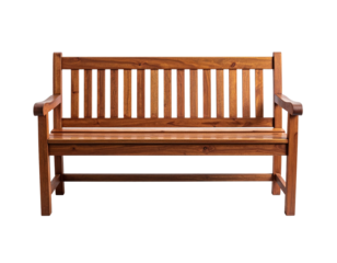 Wooden park bench with vertical slats, no background