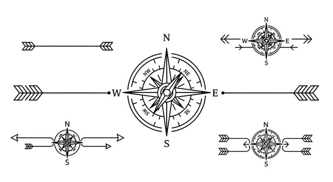 Navigate your journey with stylish compass and arrow design elements for modern exploration and adventure projects