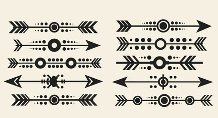 Bold geometric arrow dividers and accents in striking black tribal style for modern design projects