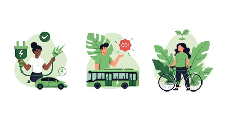 Eco-Friendly Transportation Options Sustainable Living Vector Illustration