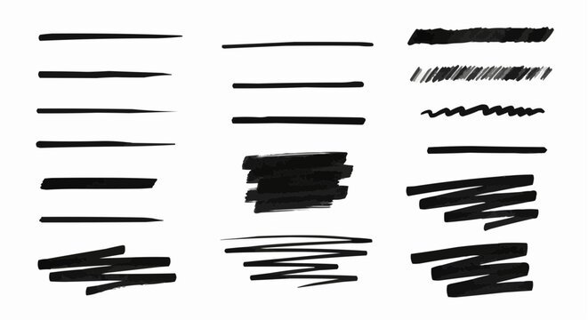 Collection of varied black marker strokes and lines on a white background showing different textures