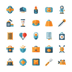 Collection of Colorful Flat Design Icons for Various Themes.