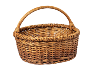 Woven basket, oval shaped with curved handle