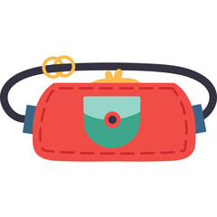 Red Clutch Purse with Gold Ring Detail and Teal Pocket Front View Isolated on Transparent Background Simple Illustration