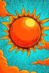 Colorful sun and clouds illustration.