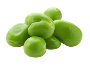 Pile of bright green, smooth, fresh shelled fava beans