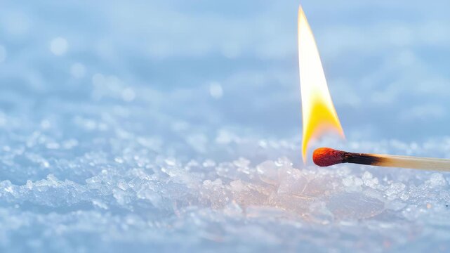 Burning Match in a Snowscape: The stark contrast of fire and ice creates a captivating visual metaphor, as a match ignites against a backdrop of glistening snow.