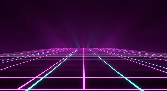 Retro Neon Grid Cyberspace Background perfect for website background, game asset, presentation, album cover, social media, event flyer, video overlay,