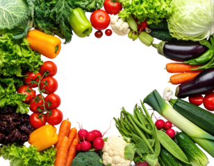 Assortment of fresh veggies framing central black space