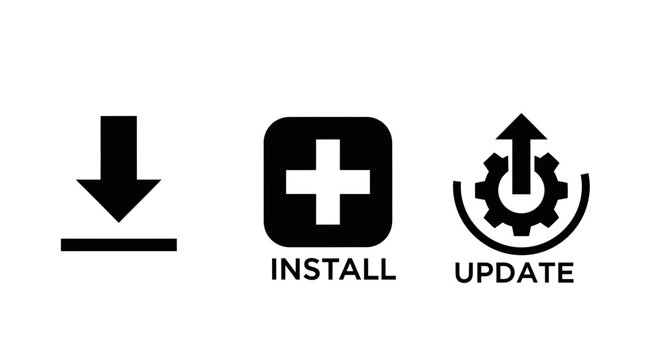 Download install update icons representing digital progress and software management for modern applications and services