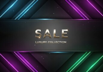 Luxury Collection 'SALE' Banner with Metallic Plate and Neon Lines