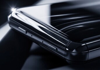 Extreme Close-up of a Sleek Black Smartphone Side Buttons and Ports