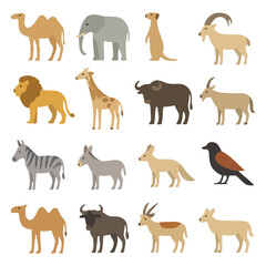 Fototapeta premium Wildlife Animals collection: A vibrant illustration showcasing a collection of diverse wildlife creatures, each meticulously rendered and arranged to create a visually rich panorama of fauna.