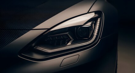 Sleek Modern Car Headlight with Carbon Fiber Detail perfect for automotive advertising, luxury brand marketing, technology articles, website banner,