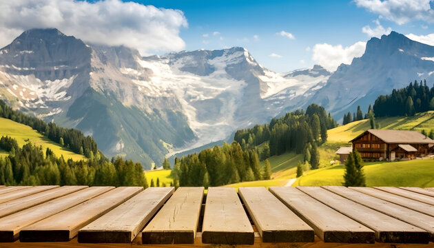 Tisch im Hintergrund Bergpanorama