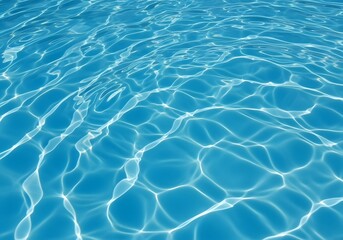 Close-up view of clear blue water surface with sunlight creating beautiful ripple patterns.
