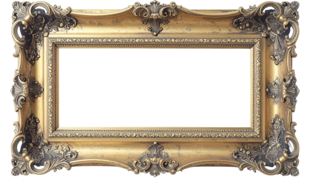 Ornate gold picture frame with intricate carvings and antique detailing.