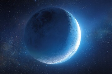Naklejka premium Large blue moon with visible craters illuminated against a dark starry sky