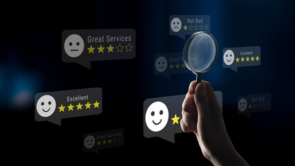 Customer satisfaction feedback levels with five-star ratings, representing positive and negative reviews, reflecting trust, reliability, and service evaluation Parse