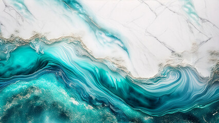 Abstract Teal and White Fluid Art Swirl