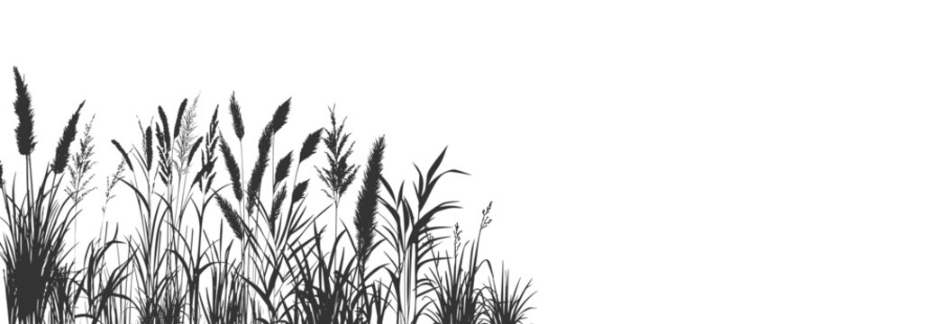 Wild grasses and swamp plants at the edge of a calm waterside.