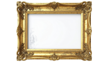 Ornate Golden Picture Frame with Intricate Carvings and Blank Space 2.