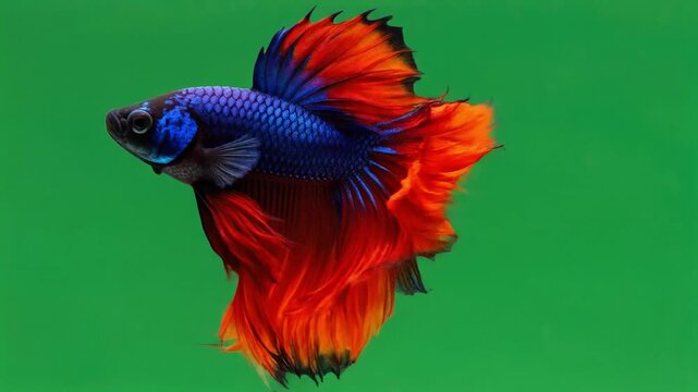 Betta Fish Motion Isolated on Green Screen, Siamese fighting fish.