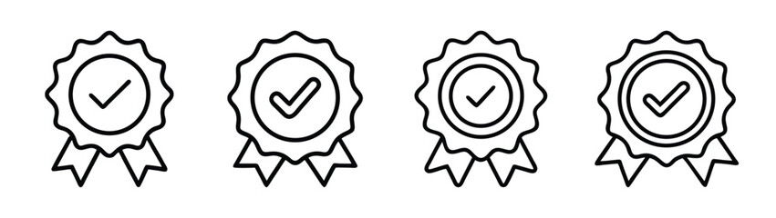 Outline check mark award ribbon vector illustration for achievement and success concept design