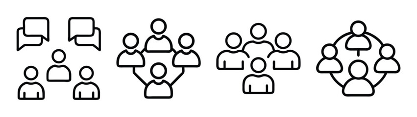 Teamwork collaboration group communication people network structure organization chart vector icon set