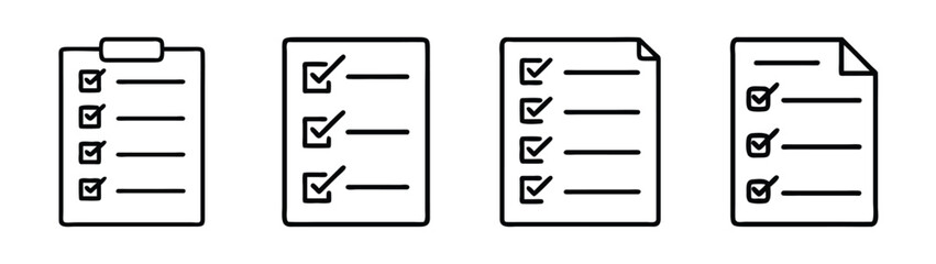 Checklist vector icon set, to do list, task list, survey form, clipboard, planning, report, form
