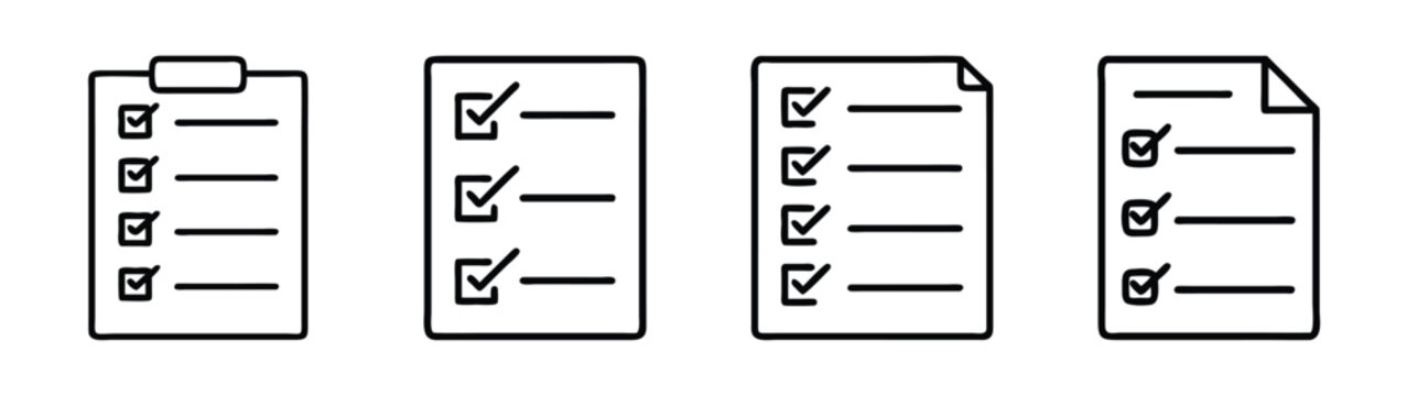 Checklist vector icon set, to do list, task list, survey form, clipboard, planning, report, form