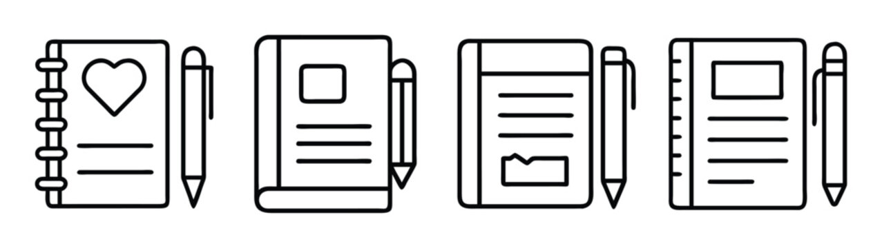 Collection of journal notebook with pen vector illustration for writing and drawing art design
