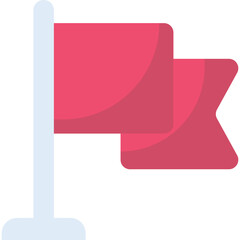Red flag on a pole with fabric waving in the wind isolated on transparent background graphic design element representing a goal or achievement in a flat vector illustration style