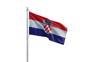 Dynamic Croatian flag waving proudly on pole against clean white space for national pride and representation